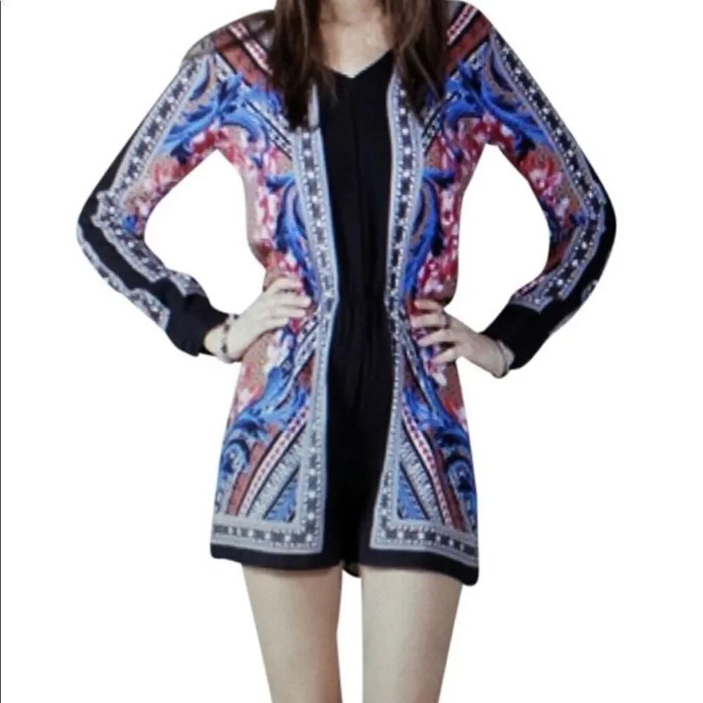Jealous Tomato colorful boho long sleeves romper S